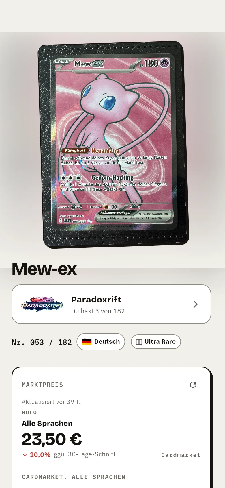 Kartendetail mit Euro-Preis und Quelle