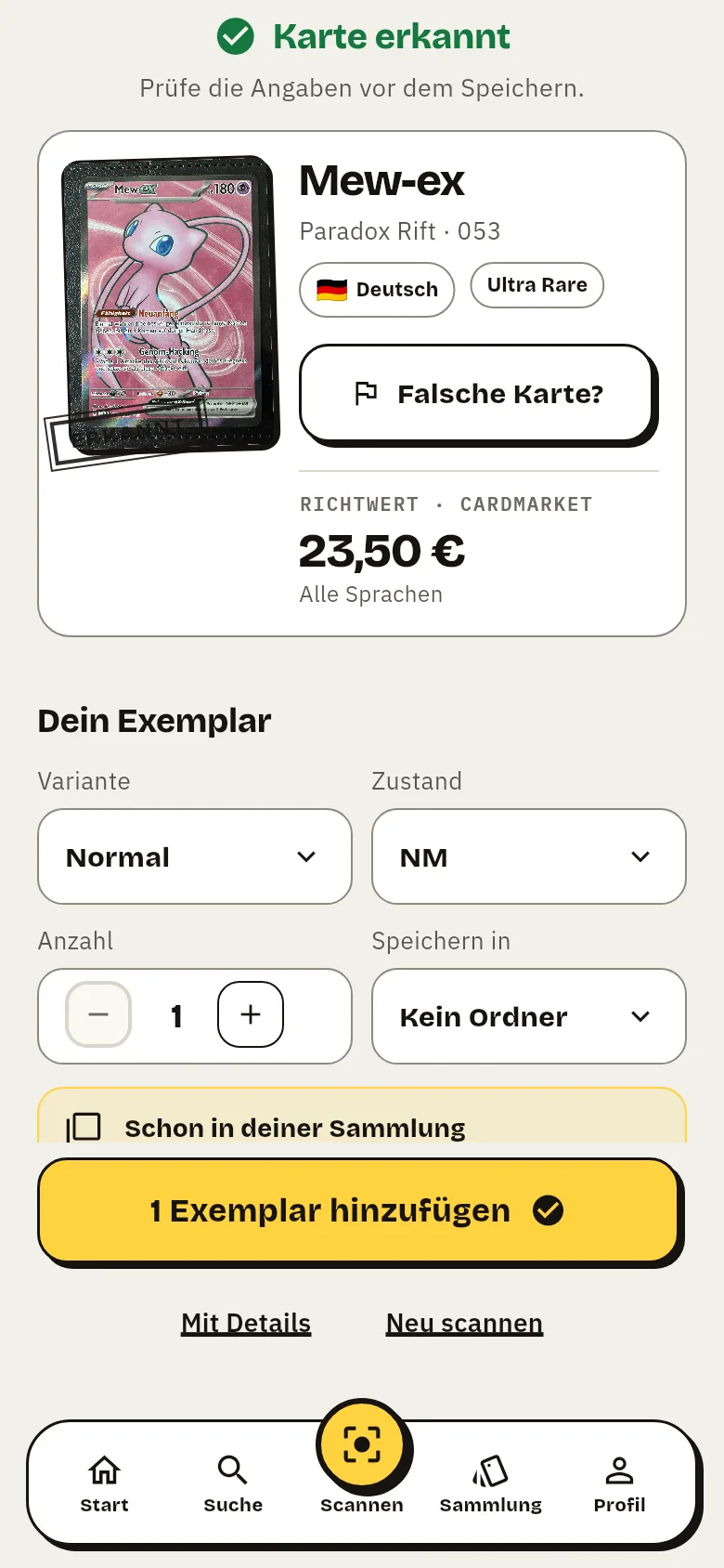 Scan-Ergebnis mit deutscher Karte